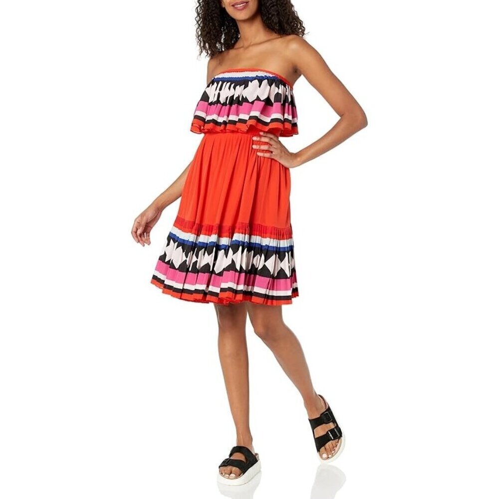 Kate Spade New York Women's Geo Border Pleated Strapless Dress Size: 12